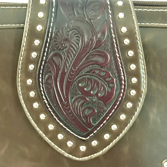 Montana West Western Style Tooled Leather And Studded Crossbody - Picture 6 of 15